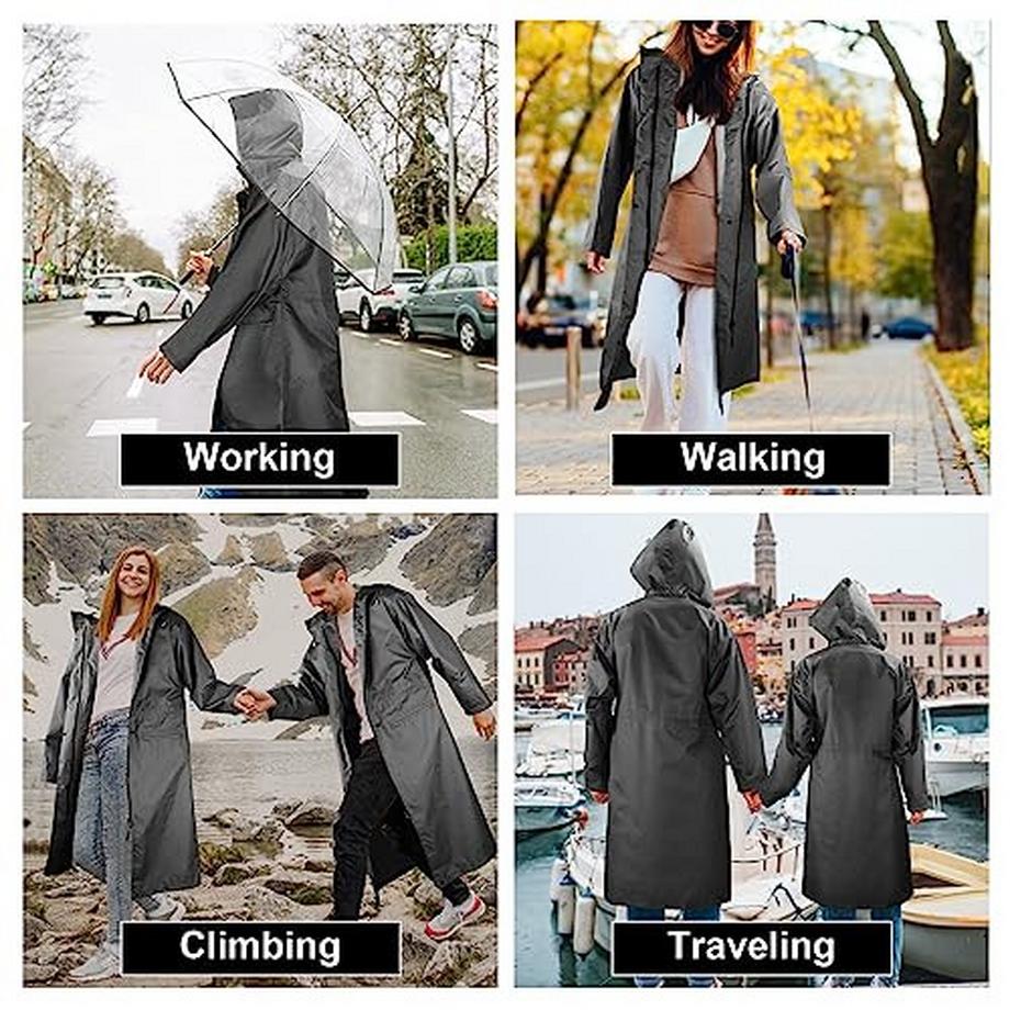 Alopini Longue Veste de Pluie Imperméable Unisexe Poncho de Pluie avec Poche à Rabat  