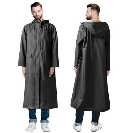 Alopini Langer Wasserdichter Regenmantel Unisex Regenponcho mit Pattentasche  