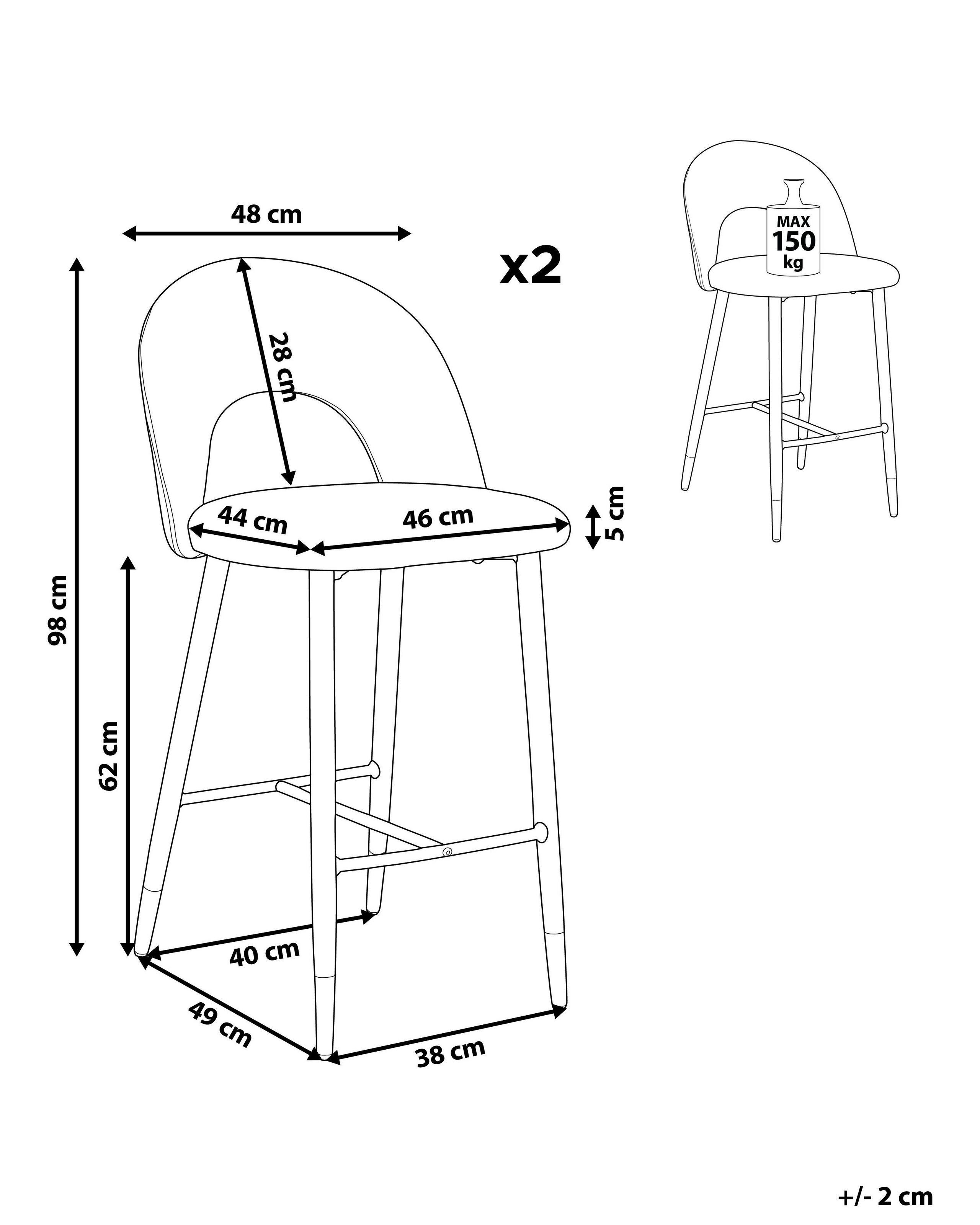 Beliani Lot de 2 chaises de bar en Velours Rétro FALTON  