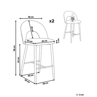 Beliani Lot de 2 chaises de bar en Velours Rétro FALTON  