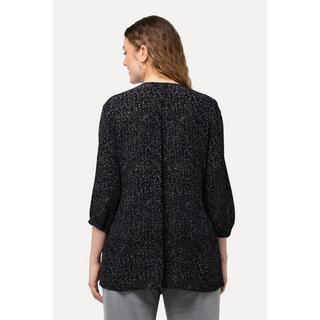 Ulla Popken  Blusa dal taglio svasato con punto smock, pallini, scollo a girocollo e maniche a 3/4 