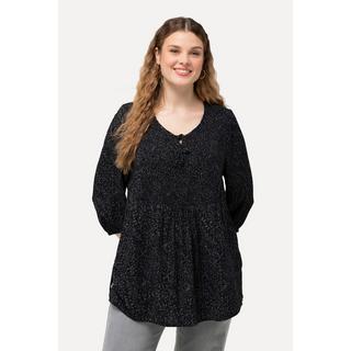 Ulla Popken  Blusa dal taglio svasato con punto smock, pallini, scollo a girocollo e maniche a 3/4 