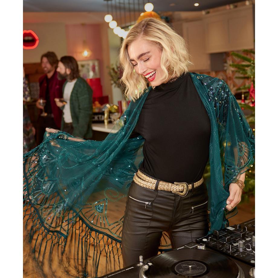 Joe Browns Kimono mit Pailletten-Details und Fransen  