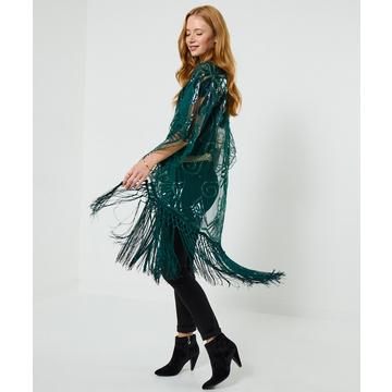 Kimono mit Pailletten-Details und Fransen