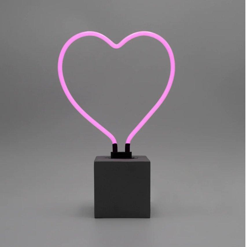 Locomocean Lampe de table en verre néon avec socle en béton - cœur  