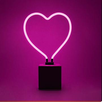 Lampe de table en verre néon avec socle en béton - cœur