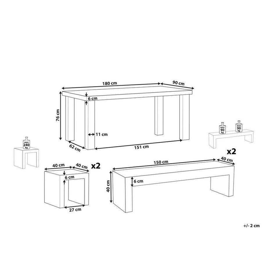 Beliani Garten-Essgruppe für 6 Personen aus Faserzement Industriell TARANTO  