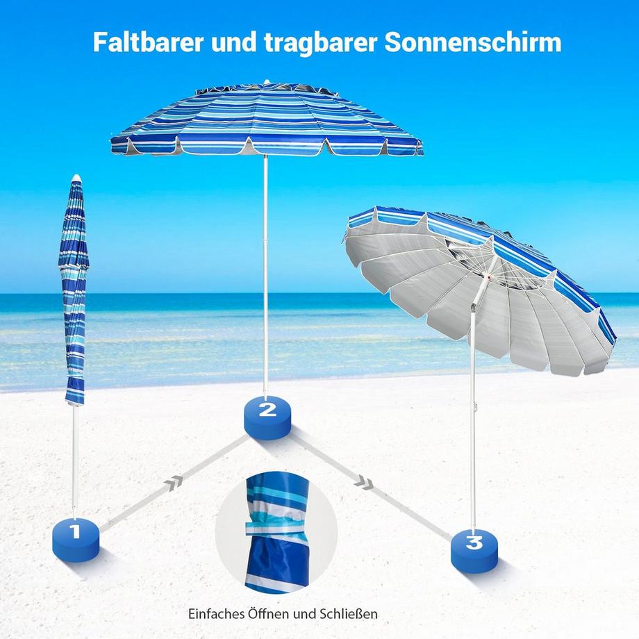Northix Ombrellone da spiaggia 243 cm Ombrellone da esterno Ombrellone da spiaggia inclinabile in alluminio - blu scuro  