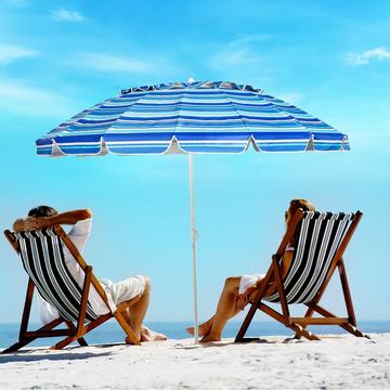 243 cm Strand-Sonnenschirm Outdoor-Sonnenschirm Strandschirm Alu neigbar Terrassenschirm -Dunkelblau