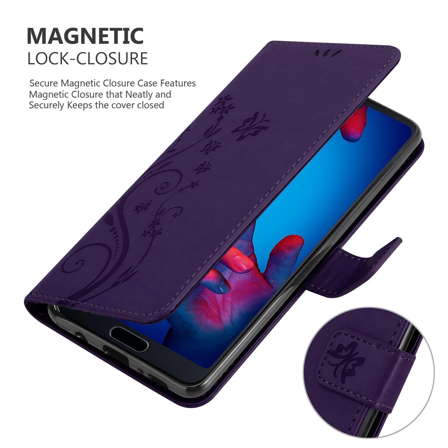 Cadorabo  Housse compatible avec Huawei P20 - Coque de protection au design floral avec fermeture magnétique, fonction de support et emplacements pour cartes 