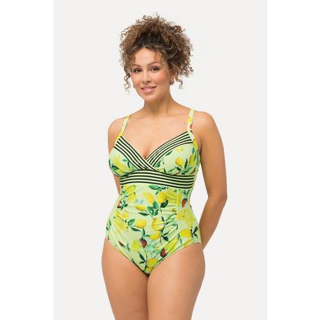 Ulla Popken  Maillot de bain à bonnets souples et motif citrons. Bretelles réglables. Matière recyclée. 