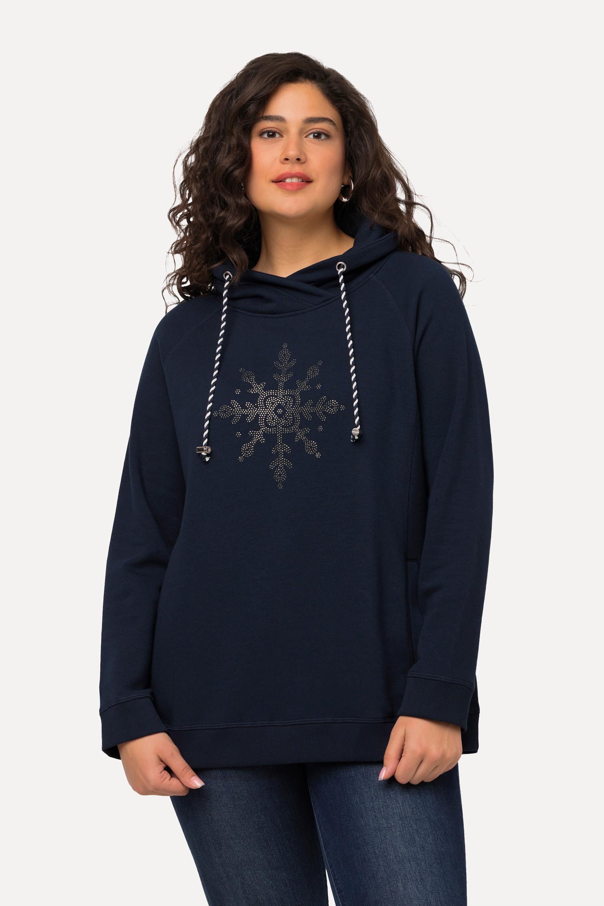 Ulla Popken  Sweat-shirt à col montant et manches longues, poches, flocon de neige 