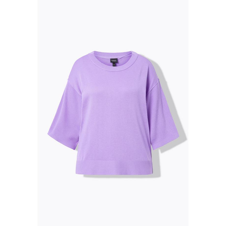 Ulla Popken Oversized Rundhals Pullover mit 3/4 Rippstrickärmeln  