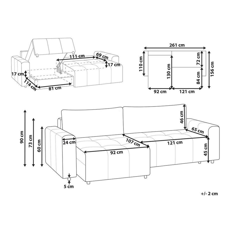 Beliani Canapé d'angle côté droit en Tissu Moderne INNVIK  