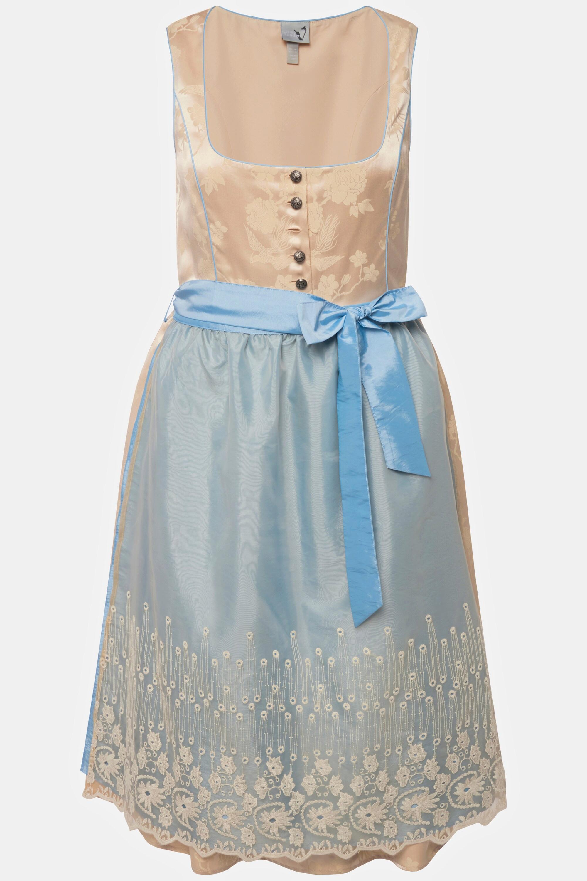 Ulla Popken  Abito tradizionale Dirndl con taglio smanicato, broccato color oro, ricami e scollo rettangolare 