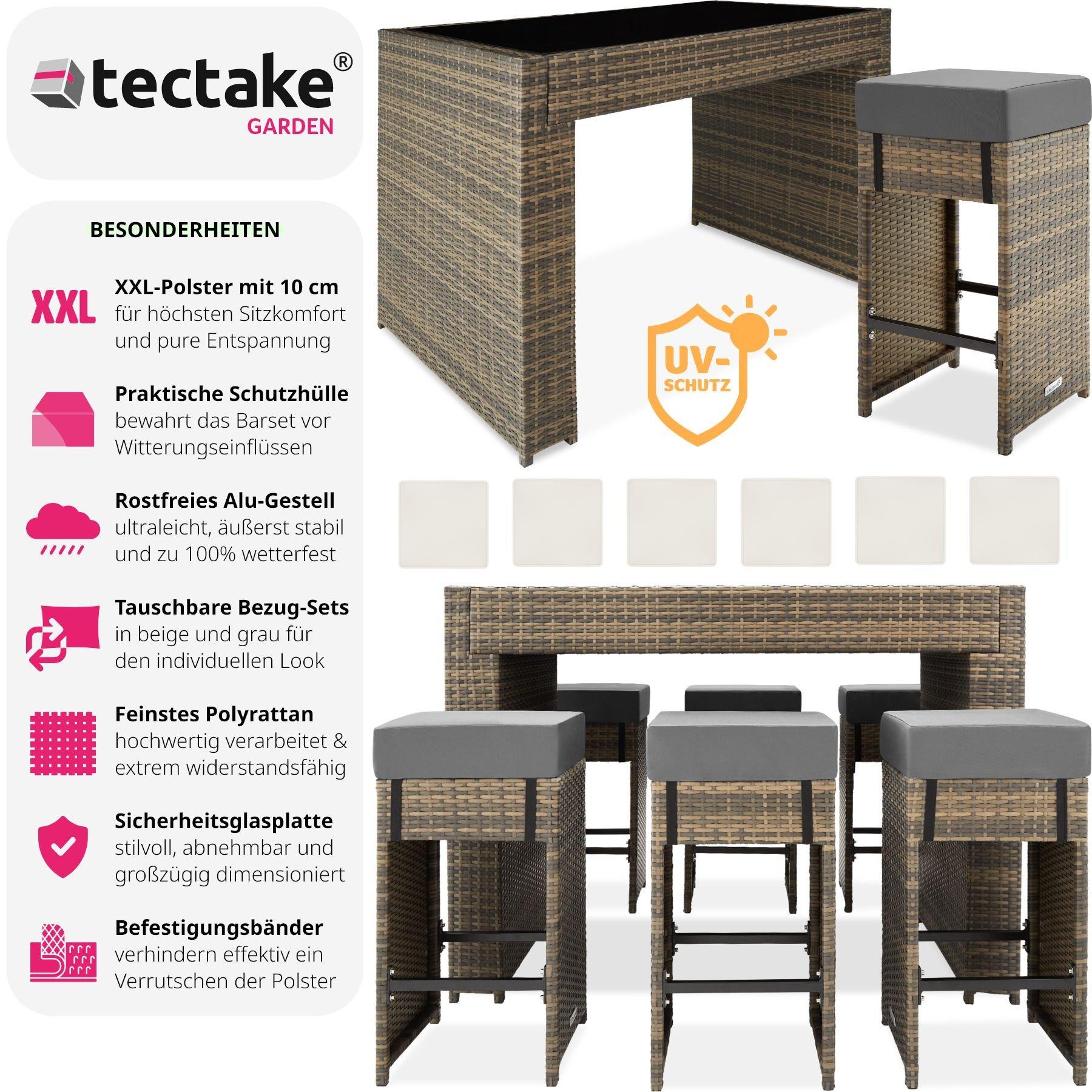 Tectake Salon de jardin IBIZA 6 places avec 2 sets de housses + housse de protection  