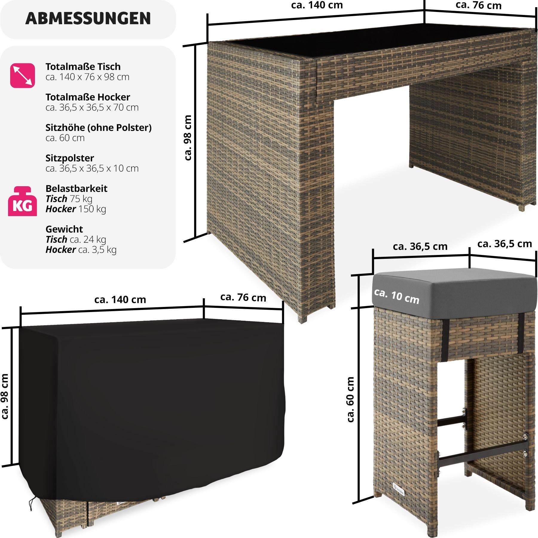 Tectake Aluminium Rattan Barset Ibiza 6+1 mit Schutzhülle  