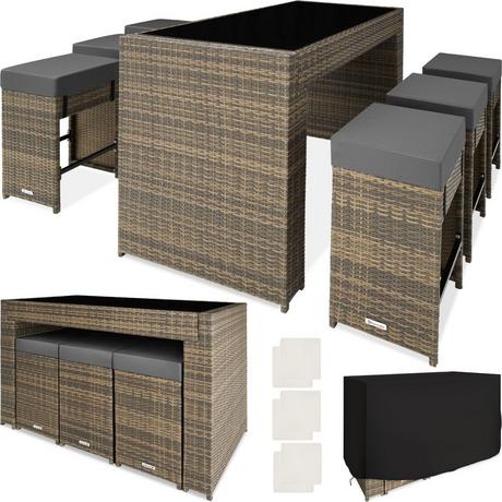 Tectake Aluminium Rattan Barset Ibiza 6+1 mit Schutzhülle  