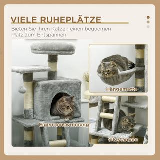 Northio  mehrstufiger Kratzbaum, Katzenbaum mit Katzenhöhle, Hängematte, Korb, Kletterbaum, bis 4,5 kg, Sisal, Grau 