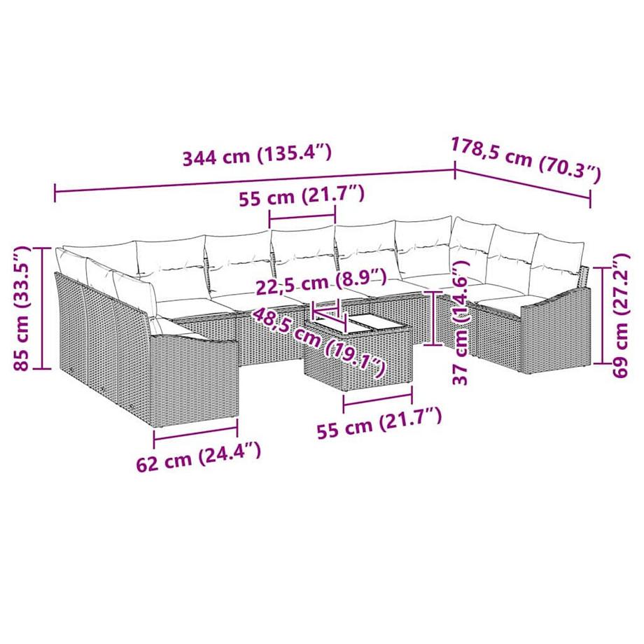 VidaXL Mobilier de jardin poly rattan  