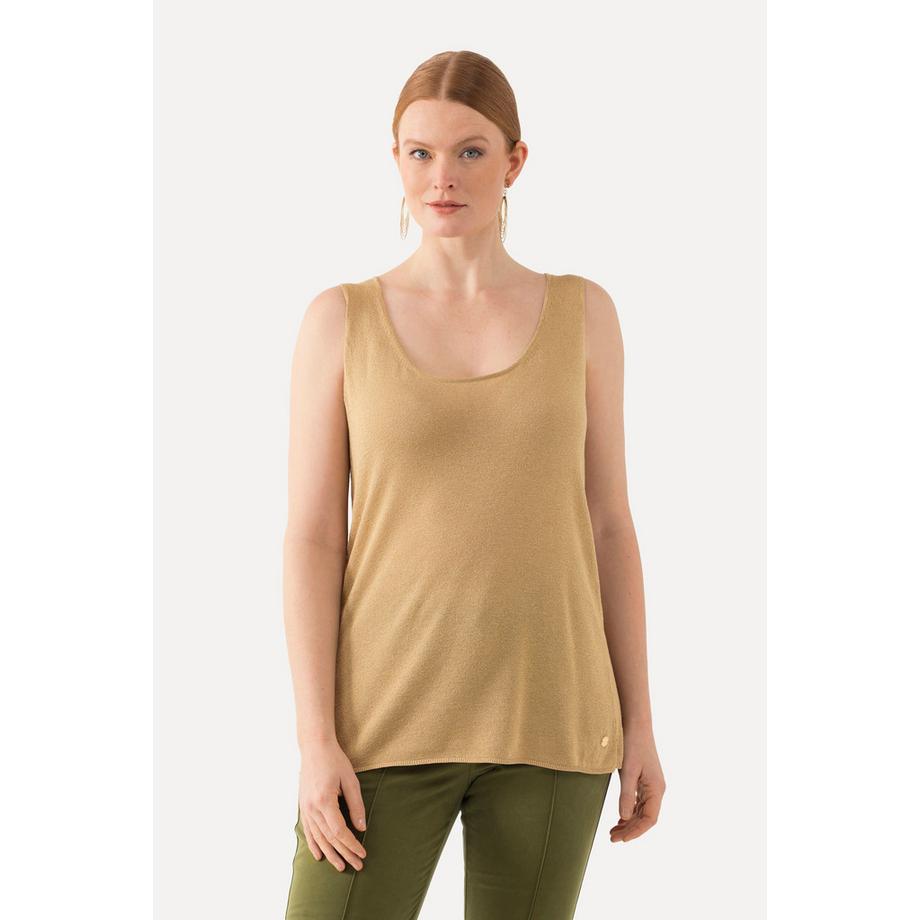 Ulla Popken Stricktop Metallic Schimmer Rundhals Ärmellos  