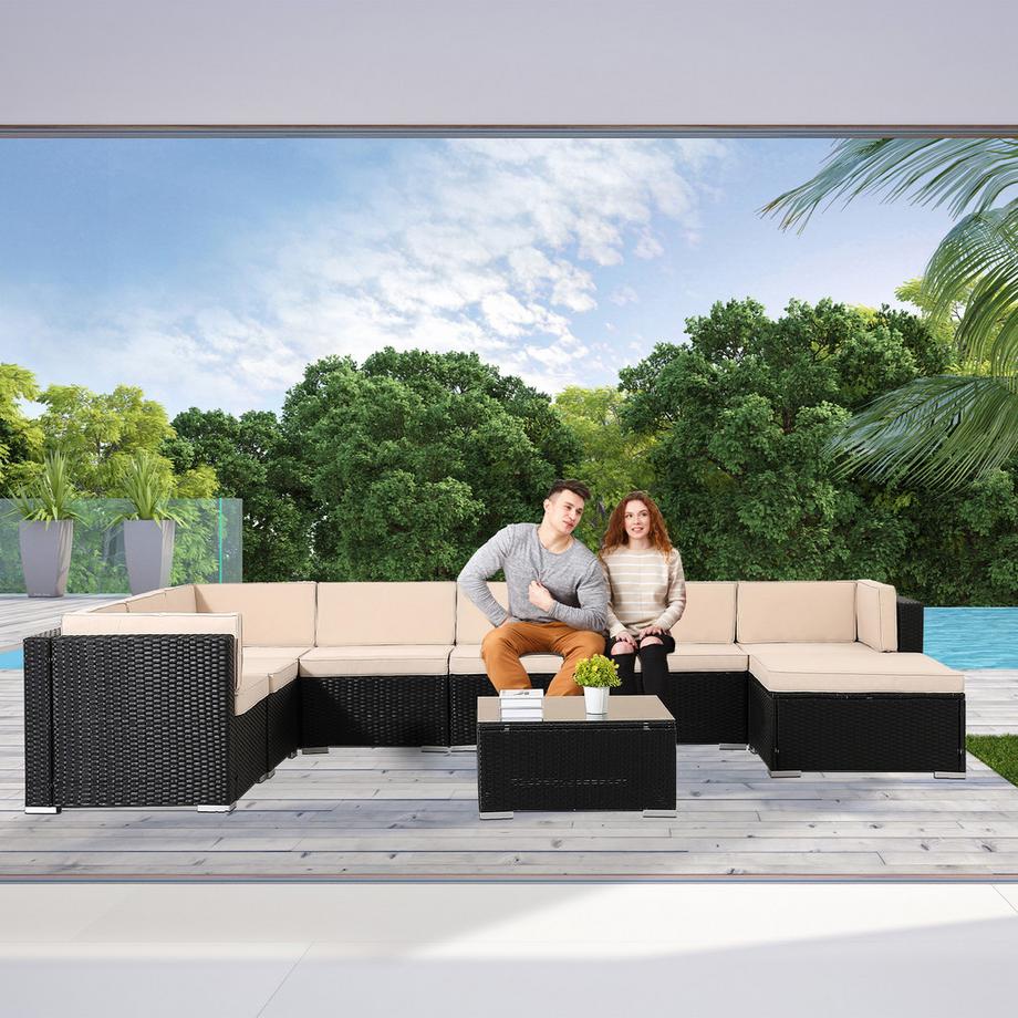 Arebos Mobilier de jardin polyrotin Ensemble d'extérieur Ensemble salon lounge  