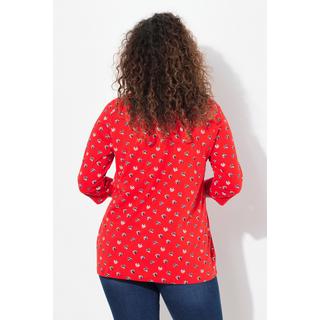 Ulla Popken  Shirt, Punkte, A-Linie, Zierfalten, V-Ausschnitt, 3/4-Arm 