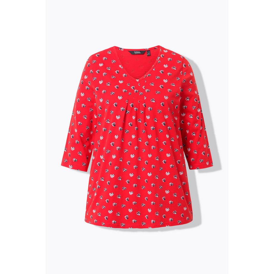 Ulla Popken T-shirt motif points col en V manches 3/4 coupe évasée  