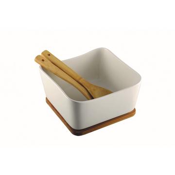 SALADIER PORCELAINE ET BAMBOO AVEC COUVERTS