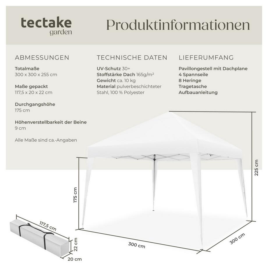 Tectake Pavillon Linosa 3 x 3 m faltbar und wasserabweisend  