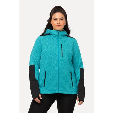 Giacca di pile con cappuccio, stampa ad alta visibilità e fori per i pollici