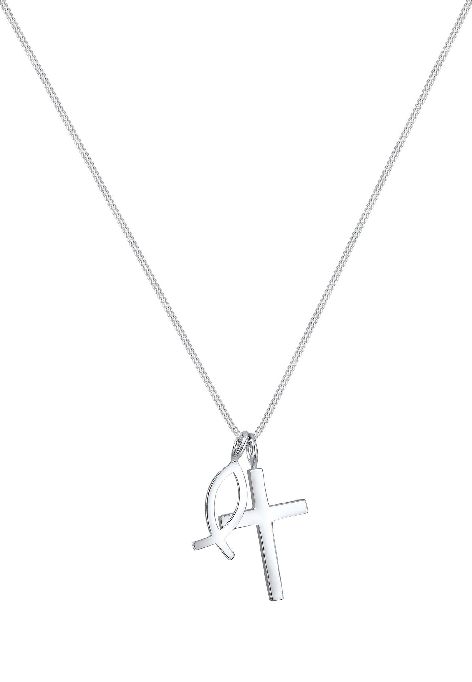 Elli  Halskette Panzerkette Kreuz Fisch Symbol Religion 