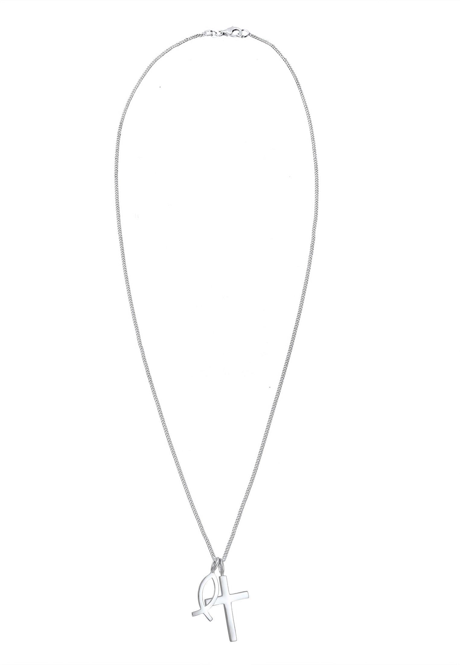 Elli  Halskette Panzerkette Kreuz Fisch Symbol Religion 