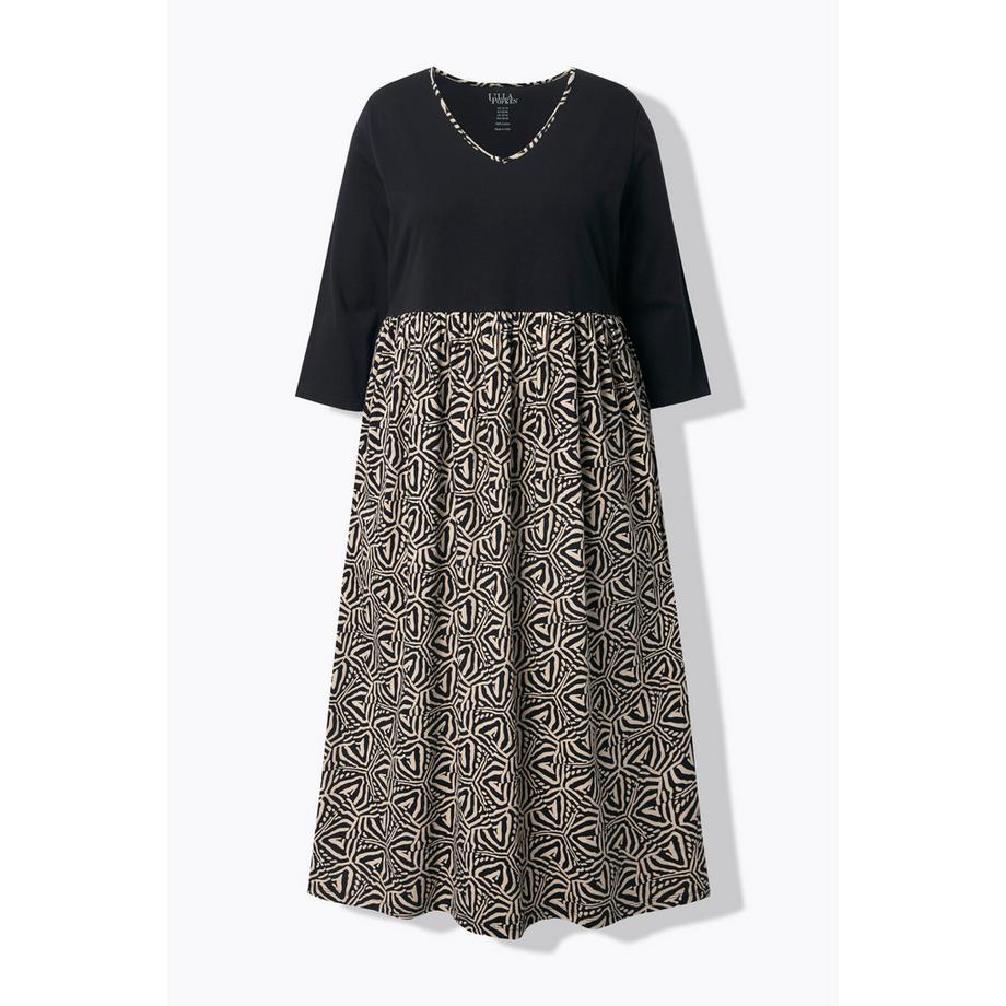 Ulla Popken Robe en jersey A-ligne Col en V Manches 3/4  