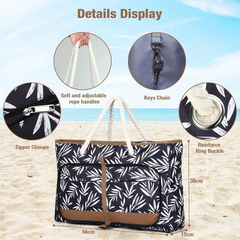 Only-bags.store Grosse Strandtasche mit Reissverschluss und Seilgriffen  