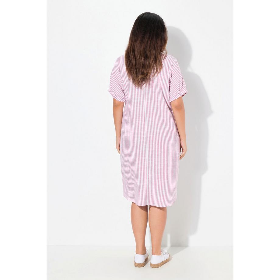 Ulla Popken Leinenmix Kleid Streifen Oversized Hemdkragen Halbarm  