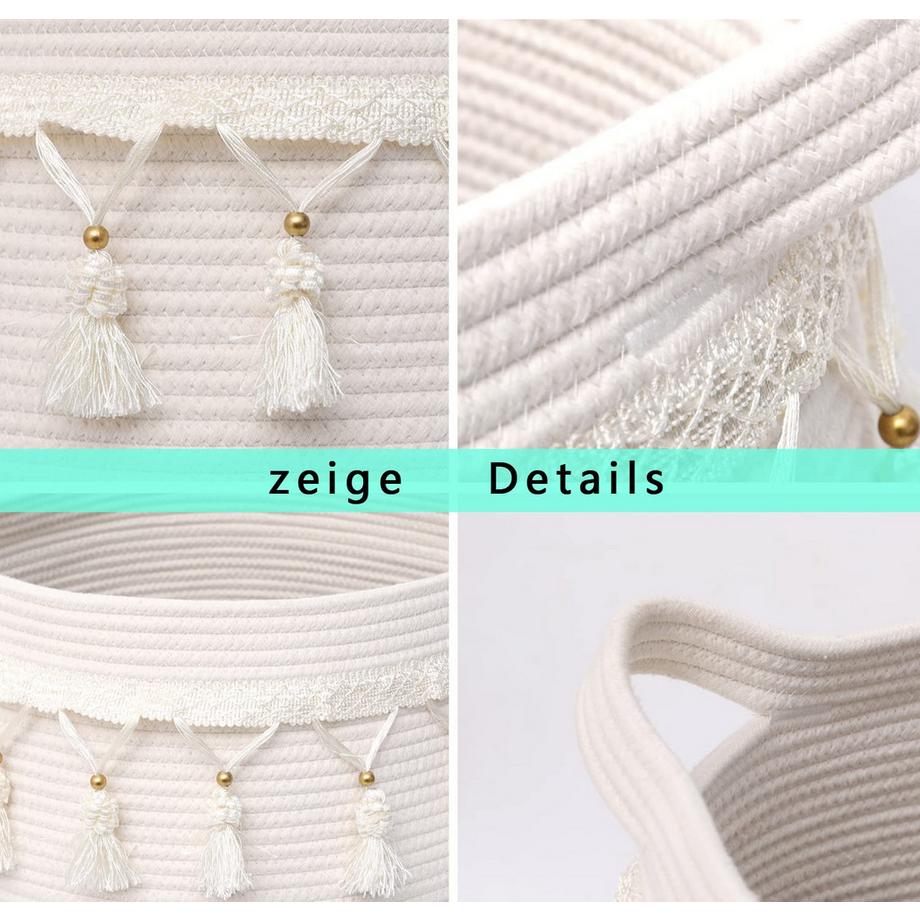Alopini Grand panier en corde de coton, panier de rangement tissé pour les jouets, la lessive et les couvertures.  