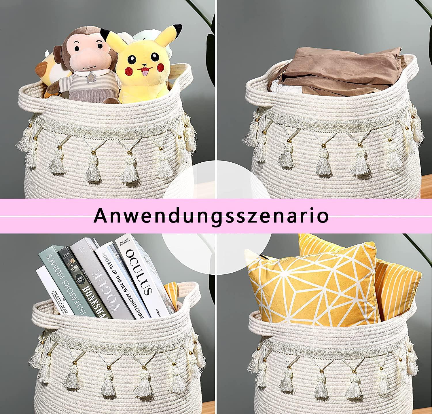 Alopini Großer Korb aus Baumwollseil, geflochtener Aufbewahrungskorb für Spielzeug, Wäsche und Deckenhalter  