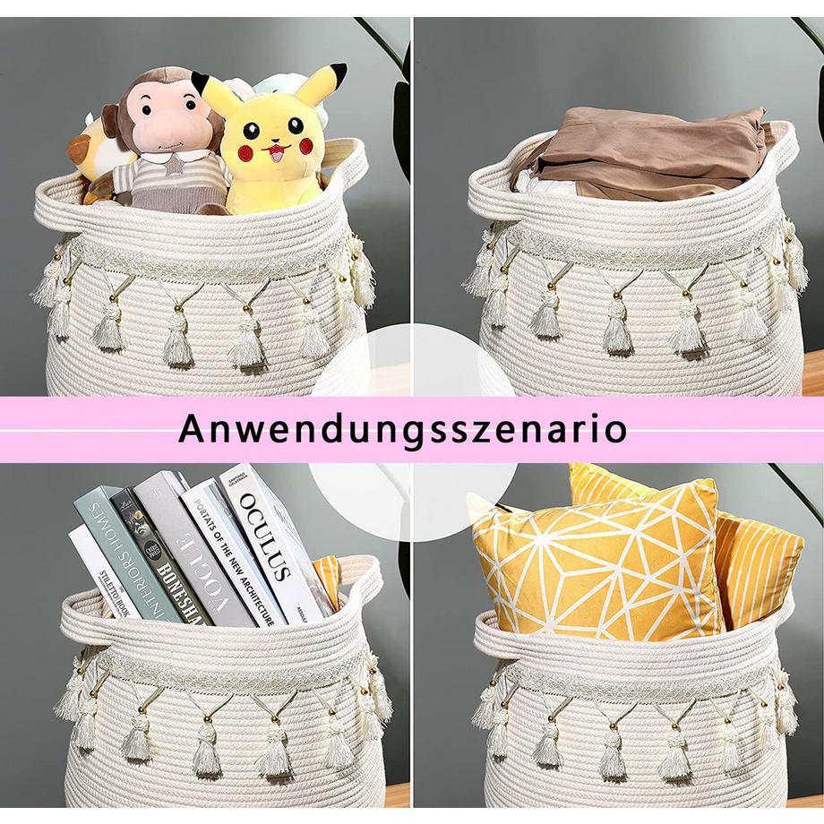 Alopini Grand panier en corde de coton, panier de rangement tissé pour les jouets, la lessive et les couvertures.  