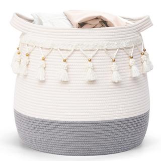 Alopini Großer Korb aus Baumwollseil, geflochtener Aufbewahrungskorb für Spielzeug, Wäsche und Deckenhalter  