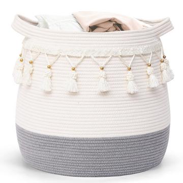 Großer Korb aus Baumwollseil, geflochtener Aufbewahrungskorb für Spielzeug, Wäsche und Deckenhalter