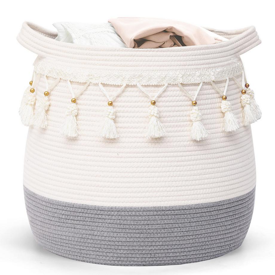 Großer Korb aus Baumwollseil, geflochtener Aufbewahrungskorb für Spielzeug, Wäsche und Deckenhalter