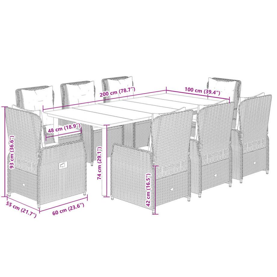 VidaXL set da pranzo da giardino Polirattan  