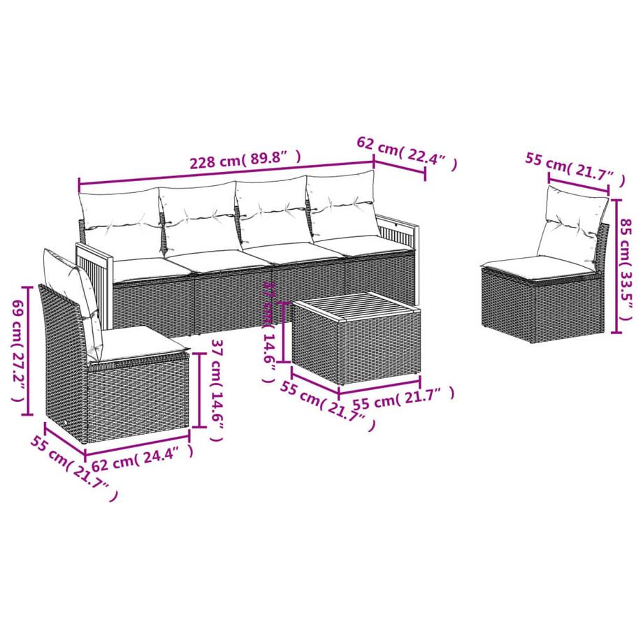 VidaXL set divano da giardino Polirattan  