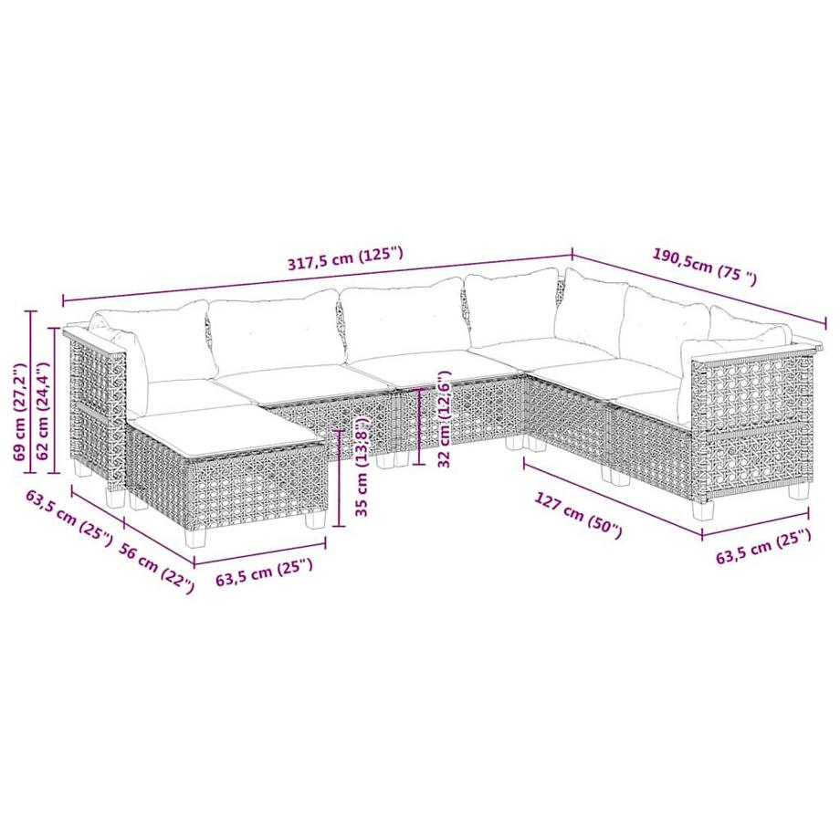 VidaXL Ensemble de canapés de jardin rotin synthétique  