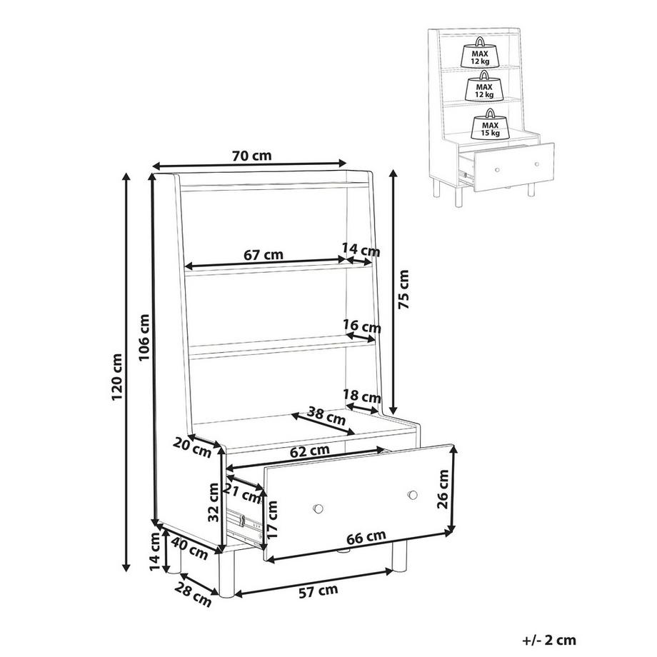 Beliani Bücherregal mit 3 Ebenen aus MDF-Platte Skandinavisch QUILPIE  