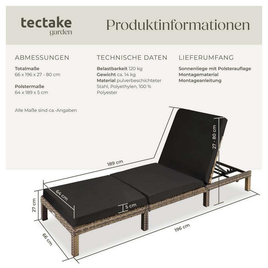 Tectake Lettino prendisole in rattan  Sofia robusto  