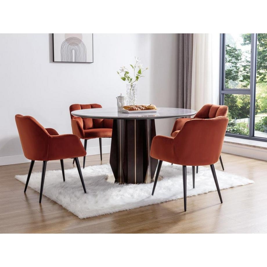 Vente-unique Lot de 6 chaises avec accoudoirs en velours et métal - Terracotta - PEGA de PASCAL MORABITO  