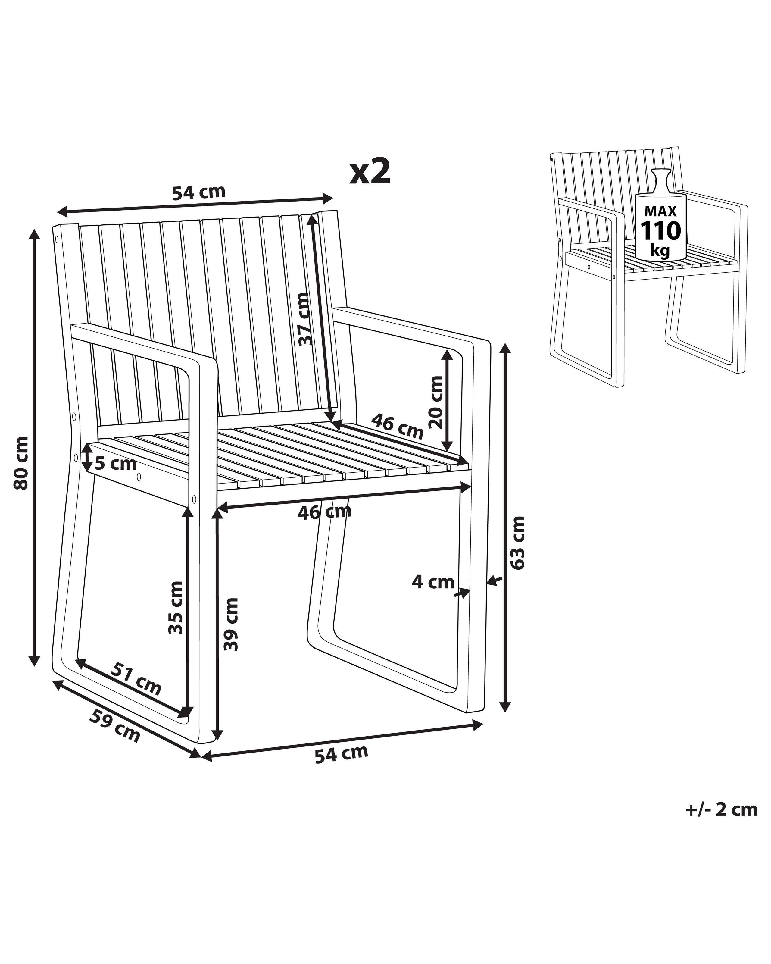 Beliani Set di 2 sedie da giardino en Legno d'acacia certificato FSC® Rustico SASSARI II  