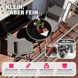 Tectake Balkonset Düsseldorf 2+1 Stühle mit luftdurchlässigem Textilene-Gewebe und Griffen  